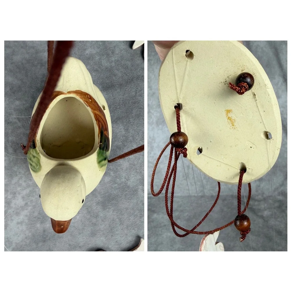 Vtg Ceramic Duck Wind Chime Mallard Planter Mobile Hanging Garden Decor Country‎